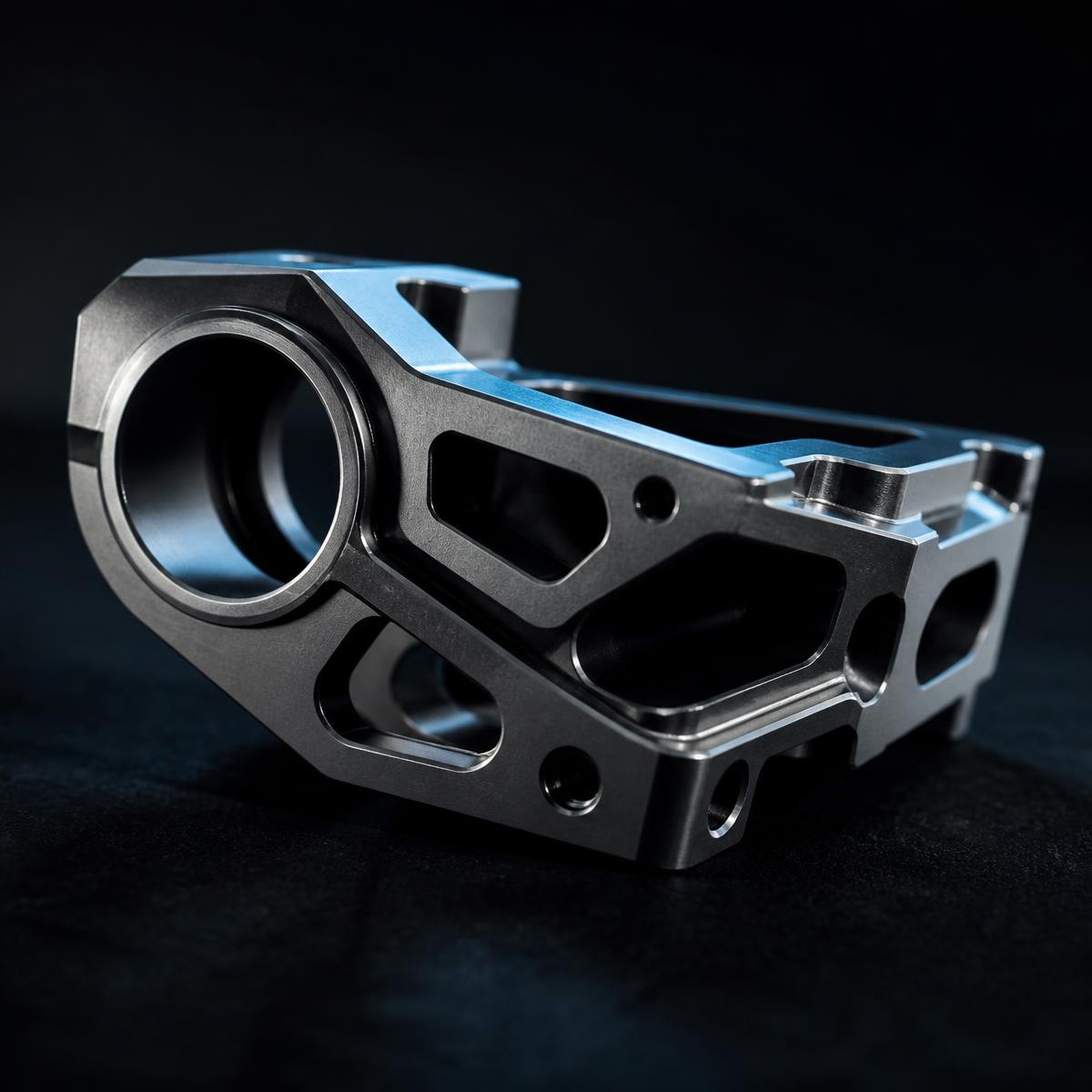 Precision-machined component on a dark surface